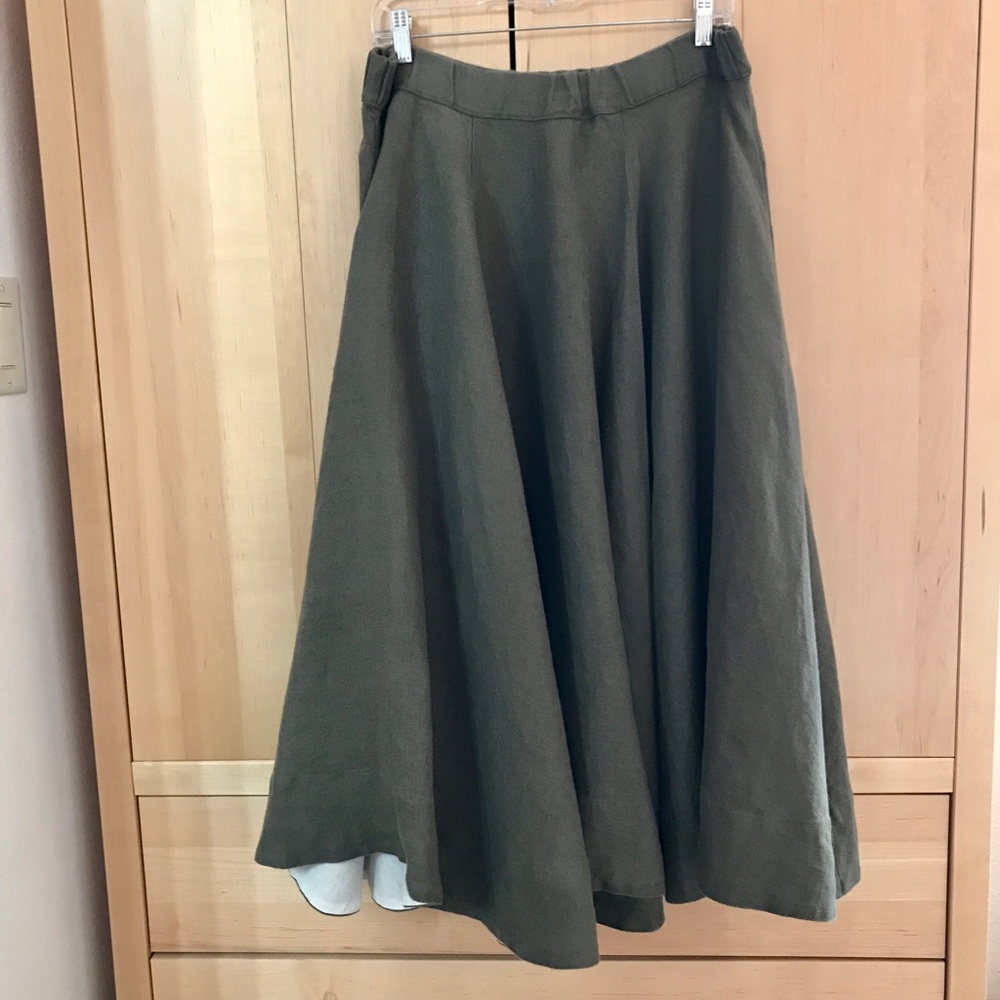 EUC Son De Flor Twill Linen Skirt in Pine Green